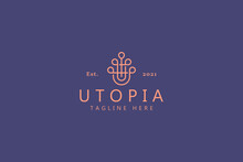 Abstract Simple Line Logo Concept. Utopia Initial Letter U Ornament. The Unique Classic Kingdom Crown Monarch.