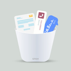 Poster - spam messages concept. irrelevant unsolicited malicious emails, spam calls, audio messages in the me