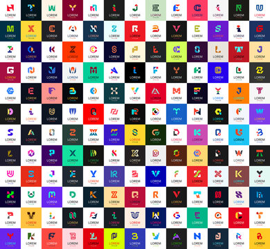 Abstract logos collection with letters. Geometric abstract logos. Icon design 