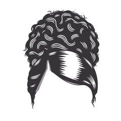 Woman face with Afro Messy Bun vintage hairstyles vector line art illustration.