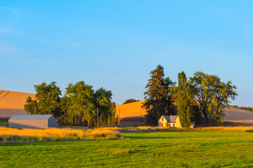 Sticker - Farm house on wheat field at sunset, Palouse, Washington State, USA