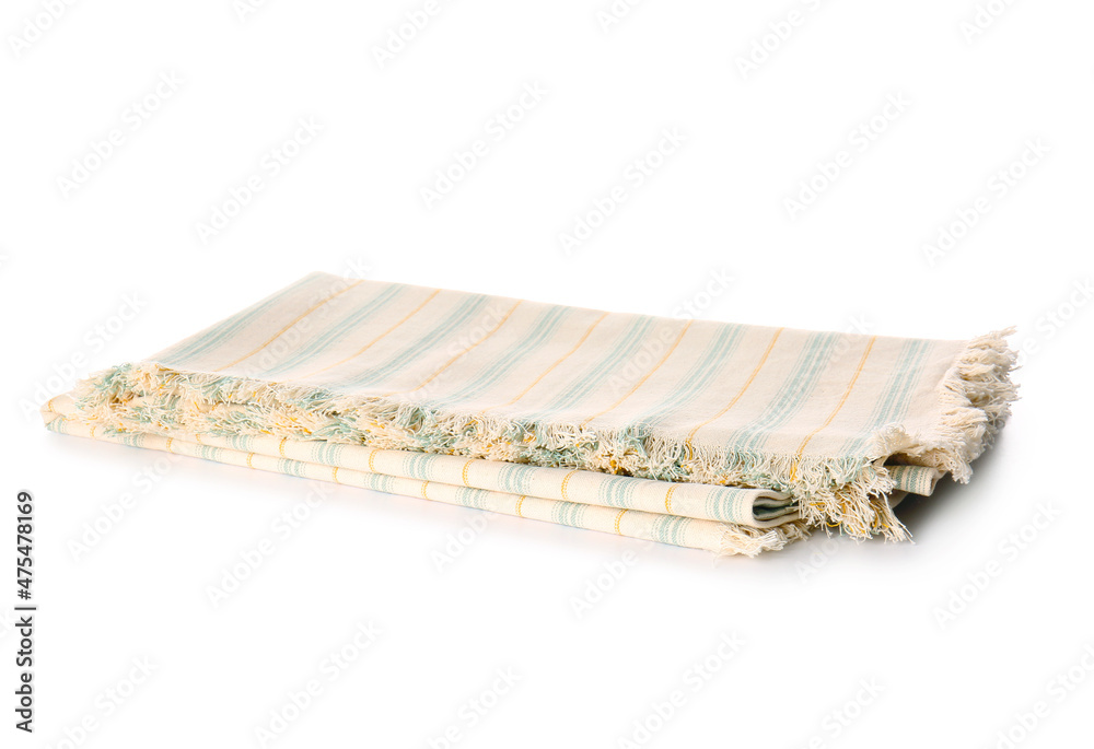 Folded fabric napkins on white background