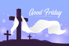 Good Friday A Day Of Prayer And Fasting - White Cloth Wave Hung On Cross Crucifix, Soft Purple Tone Style Design