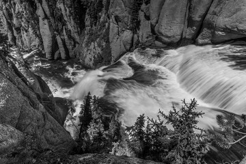 Wall Mural - Black and white of Terraced Falls on Falls River, Yellowstone National Park