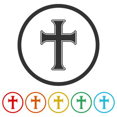 Sticker - Christian cross icon isolated on white background, color set