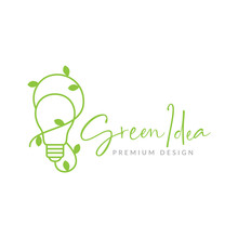Line Green Bulb Lamp With Vine Leaf Logo Design Vector Graphic Symbol Icon Sign Illustration Creative Idea