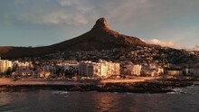 Beautiful Wide Angle Shot Of Cape Town Promenade With Lions Head In The Background.