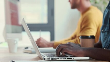Fototapete - Video of two concentrated graphic designer working with computer in modern startup office.