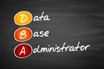 Wall Mural - DBA - Database Administrator acronym, technology concept on blackboard