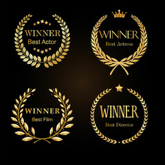 collection of laurel wreath movie award retro vintage golden design