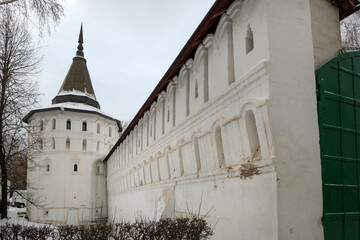 Wall Mural - Moscow, Russia - January 7, 2021: Walls and towers of Danilov Monastery and in a winter day