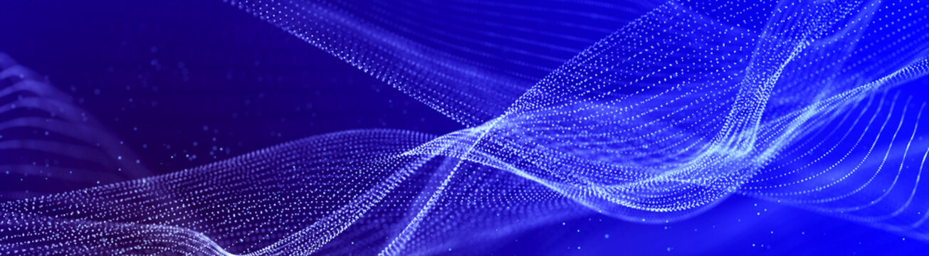 Large digital data background. Abstract wave with moving dots. 3d rendering