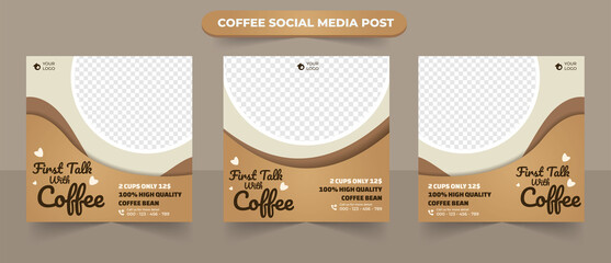 Wall Mural - set of coffee shop and cafe restaurant drink menu for social media post square poster flyer banner t