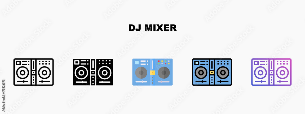 DJ mixer icon designed in outline flat glyph filled line and gradient ...
