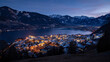 Evening view of the snow-covered town of Zell am See in the Salzburger Land, Austria