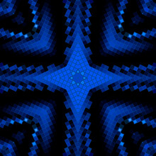 Colorful Halftone Squares Geometric Seamless Pattern. Bright Blue Half Tone Futuristic Background. Repeat Abstract Kaleidoscope Backdrop. Modern Geometric Half Tone Ornament. Glowing Mosaic Texture