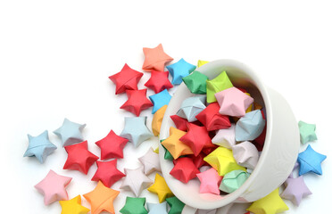 Wall Mural - Colorful origami lucky stars out of cup