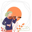 Young woman with hearing aids playing violin. 
