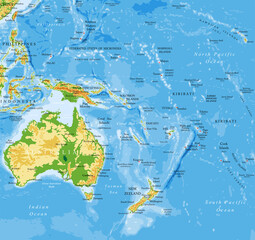 Wall Mural - Oceania highly detailed physical map