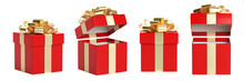 Set Of Red Gift Box Open And Closed. Isolated On A White Background. 3D Illustration