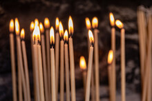 Burning Candles In Kera Kardiotissa Monastery In Crete, Greece