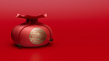 Red Chinese Money Bag On A Red Background With Copy Space. Chinese New Year Concept.
