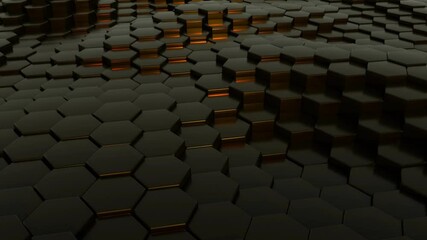Poster - dark theme abstract technology background. black glossy tiles waving smoothly. 3d rendering.
