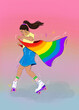woman with pride flag on roller skates