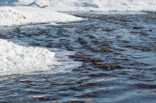 The Ice On The Miass River Partially Stood Up In Windy Weather During The Winter Season