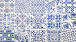 Blue arabesque ceramic floor and wall tiles with flower patterns and different design