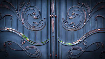 Wall Mural - Wrought-iron gates, ornamental forging, forged elements close-up..