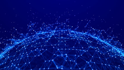 Fototapete - Sphere of particles and lines. Futuristic digital technology. Network or connection. Abstract background of points and lines. Big data. Science background. 3d rendering
