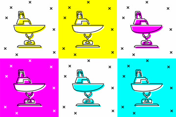 Poster - Set Swing boat on the playground icon isolated on color background. Childrens carousel with boat. Amusement icon. Vector