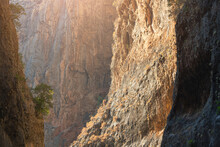 Sunlight Reflects Off The Sheer Cliffs In Saklikent Canyon In Turkey