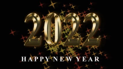 Wall Mural - Glowing golden stars and text Happy New Year 2022 on a black background