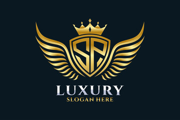 Wall Mural - Luxury royal wing Letter SP crest Gold color Logo vector, Victory logo, crest logo, wing logo, vector logo template.