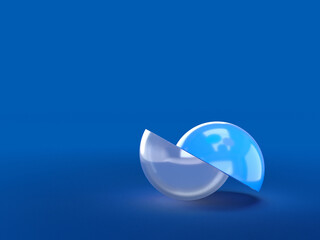 Aufkleber - 3D rendered half-round shapes in transparent material on a yellow background. Illustration of abstraction, geometry, or minimalism. Visualization of illusion and backgrounds.