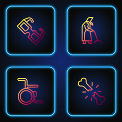 Sticker - Set line Human broken bone, Wheelchair, Eyeglasses and Grandmother. Gradient color icons. Vector