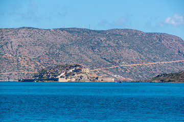 Sticker - Scenic view of the historical Spinalonga fortress across the sea, Crete island, Greece