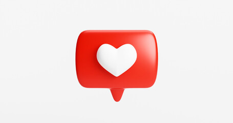 Fototapete - Heart shape social media notification icon in speech bubbles background 3D rendering
