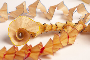 Wall Mural - Closeup of a pile of pencil shavings on the white surface