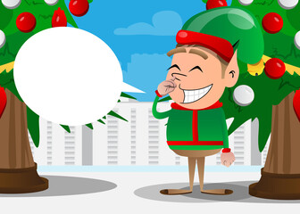 Wall Mural - Christmas Elf with sympathy. Vector cartoon character illustration of Santa Claus's little worker, helper.