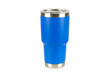 Blue thermos bottle on white background.