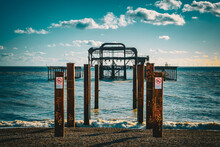 Brighton West Pier Surrounded By The Sea Under A Blue Cloudy Sky In The UK
