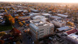 Sunset aerial view of the urban core of downtown Lincoln, California, USA.