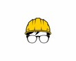 Geek boy wearing construction helmet logo
