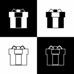 Poster - Set Gift box icon isolated on black and white background. Vector