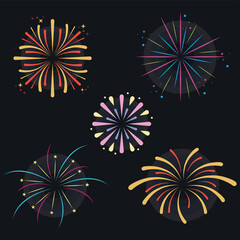 Wall Mural - five fireworks explosion icons