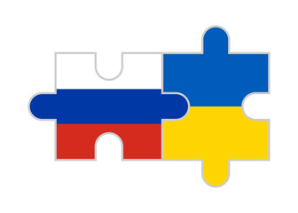 puzzle pieces of russia and ukraine flags. vector illustration isolated on white background