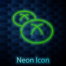 Glowing Neon Line Bread Loaf Icon Isolated On Brick Wall Background. Vector